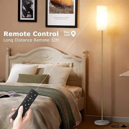Ambimall 64'' Floor Lamps for Living Room with Remote Control and Stepless Dimmable Colors Temperature & Brightness, Gold Standing Lamp with White Marble Base