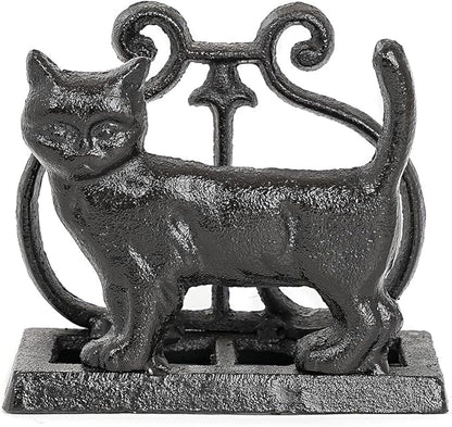 Sungmor Vintage Cast Iron Napkin Holder, Rustic Farmhouse Napkins Holder, Freestanding Table Napkins Stand, Lovely Cat Statue Decor Paper Napkin Rack, Home Restaurant Dining Table Square Napkin Holder