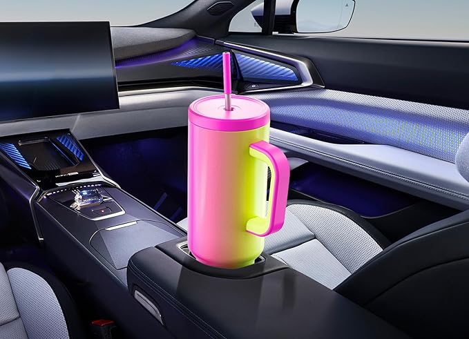 Meoky 50 oz Tumbler with Handle, Tumbler with Lid and Straw, Insulated Stainless Steel Travel Mug, 100% Leak-proof, Keeps Cold for 36 Hours or Hot for 12 Hours (Carnival)