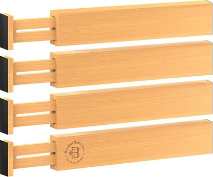 4-Pack Bamboo Drawer Dividers - 2.6 in High, Adjustable 16 to 22 in Expandable Drawer Organizers and Dresser Separators for Clothes, Bedroom, Bathroom, Kitchen, and Office Organization and Storage