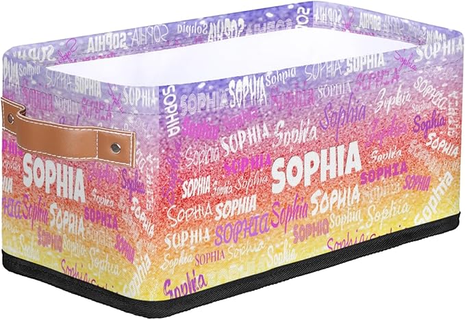 Personalized Name Small Storage Basket with Handles, Canvas Storage Bins Toys Organizer for Bedroom, Kitchen, Bathroom, Nursery, Shelves, Closets. Purple Red Yellow Bling Glitters