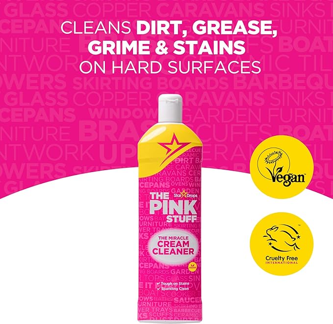 Stardrops The Pink Stuff Miracle Cream Cleaner for Stainless Steel & Multi-Purpose Surfaces – Removes Grease, Grime, Limescale & Soap Scum – Tough on Stains, Gentle on Surfaces – 500ml