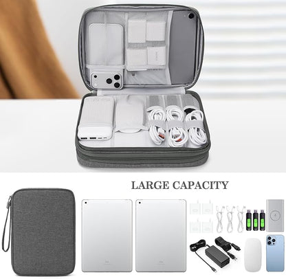 FYY Electronic Organizer, Extra Large Travel Cable Organizer Bag Pouch Portable Waterproof Double Layers All-in-One Storage Bag for iPad, Cable, Power Bank, Laptop Charger for Office/Home, Dark Grey
