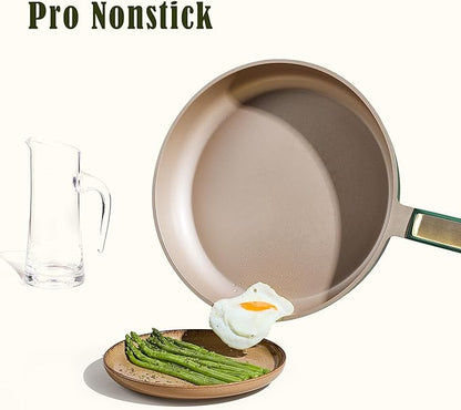 CAROTE 9.5'' and 11'' Nonstick Frying Pans Skillet, NonStick Fry Pan Egg Pan Omelet Pans,Healthy & PFOA Free, Induction-Compatible, Dishwasher Safe & Includes Silicone Spatula，Green