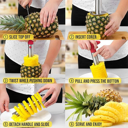 Zulay Kitchen Pineapple Corer and Slicer Tool – Stainless Steel Pineapple Cutter with Eye Remover Tool – Ergonomic Handle & Easy Core Remover – Reinforced Heavy-Duty Blade – Red