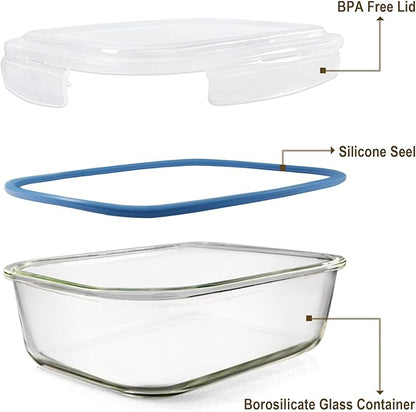 Glass Food Storage Containers Set, Large Size Containers with Lids, BPA-free Locking lids, 100% Leak Proof Glass Meal Prep Containers, Freezer to Oven Safe (2 Pack of 80oz)