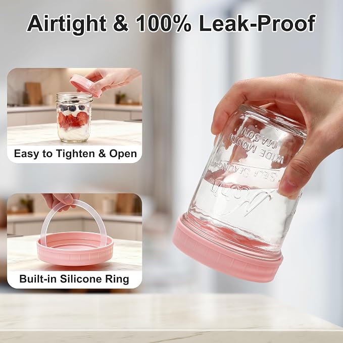 4-Pack 16oz Overnight Oats Containers with Lids, Chia Seed Pudding Jars Yogurt Containers with Lids, Wide Mouth Glass Mason Jars with Airtight Lids, Glass Meal Prep Food Storage Containers