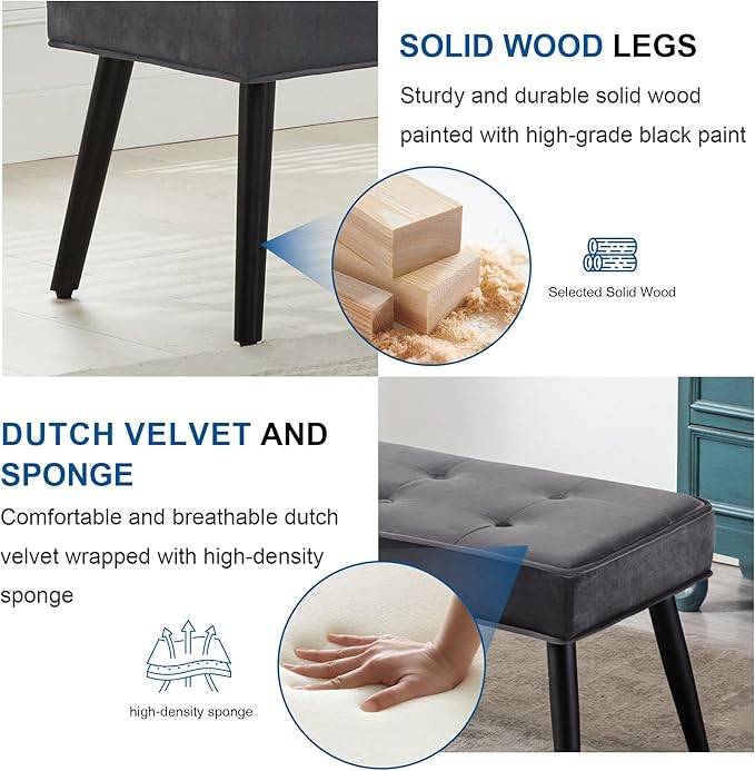 40'' Upholstered Bench, Entryway Ottoman with Wooden Legs for Living Room, End of Bed Bench