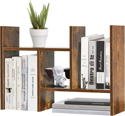 TY ARTS & CULTURE - Expandable Wood Desktop Storage Organizer Multipurpose Desk Bookshelf Display Shelf Rack Counter Top Bookcase for Office Home | Natural Brown