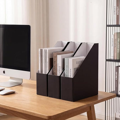EXYGLO 6 Pack Black Magazine File Holder, Cardboard Magazine Rack with Label, Foldable Storage Organizer Box for Book, Documents, 10x3.3x12 Inches