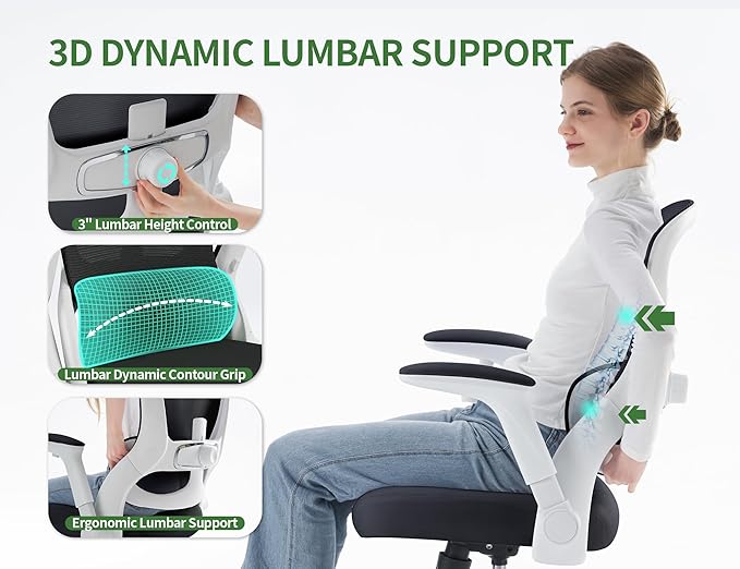 Ergonomic Office Chair - Computer Desk Chairs Comfy, Mesh High-Back Gaming Chair with Adjustable Lumbar Support, Executive Task Chair for Adults, Comfortable for Long Hours (White Black)