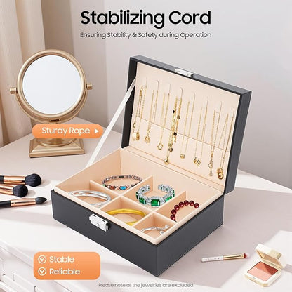 2-Layer Pink Jewelry Box Organizer with Lock,PU Leather Jewelry Chest for Women Girls,Jewellery Holder Organizer Box for Necklace Earrings Rings Bracelets