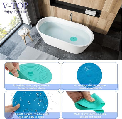 V-TOP Kitchen Drain Strainer Stopper 4 Pack, Universal 6 Inch Silicone Plug Anti-Clogging Stopper Cover, 4.5 Inch Stainless Steel Basket Strainer Food and Hair Catcher