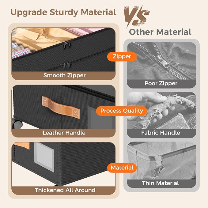 Under Bed Storage with Wheels, Large Capacity UnderBed Containers with Clear Lids, Shoe Organizer Under Bed Drawers, Rolling Under the Bed Storage for Clothes, Shoes, Blankets