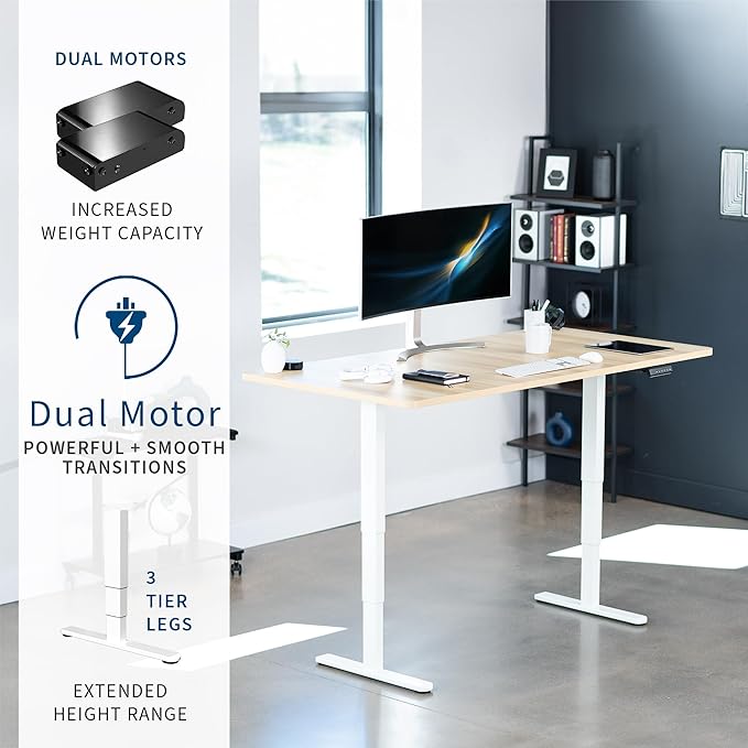 VIVO Electric 71 x 36 in Dual Motor Sit Stand Desk, Memory Height Adjustment, 2B Series, Light Wood Top White Frame, DESK-KIT-2W7C-36