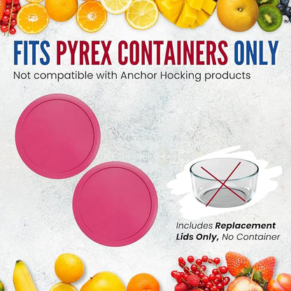 Replacement Lids fits Pyrex 2-Cup Glass Food Storage Container Bowls, 5-Inch Plastic Round Lids Covers for Pyrex 7200-PC, Airtight & Leakproof (2-Pack, Fuchsia)
