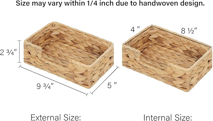 StorageWorks Water Hyacinth Napkin Holder for Bathroom, Wicker Napkin Baskets for Bathroom, Guest Towel Holder, 9 ¾"L x 5"W x 2 ¾"H, 2 Pack