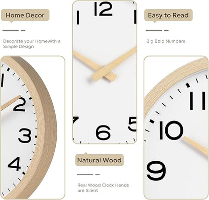 AKCISOT Wall Clock 14 Inch,Boho Large Wall Clocks Battery Operated Non Ticking,Big Silent Modern Clock Decorative for Living Room,Bedroom,Office,Home(Wood Grain)