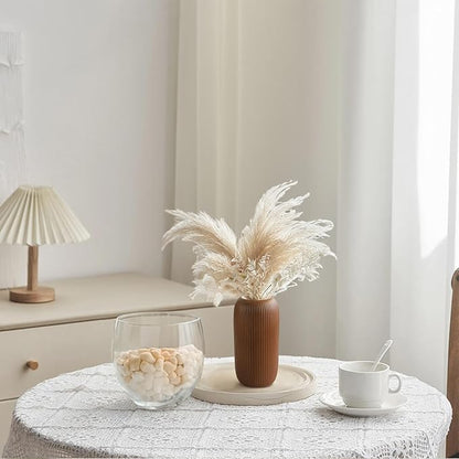 Ceramic Vase for Flowers – Modern Small Ribbed Textured Flower Vase for Home Decor, Pampas Grass, Decorative, Farmhouse, Coffee Table, Kitchen Centerpieces, Bookshelf and Home Living (Caramel)