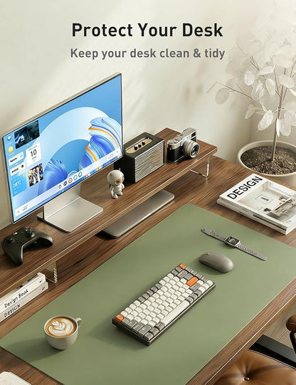 Aothia Faux Leather Desk Mat - Non-Slip PU Leather Desk Blotter, Waterproof Writing Surface, Large Desk Pad for Office & Home (Olive Green, 55" x 24")