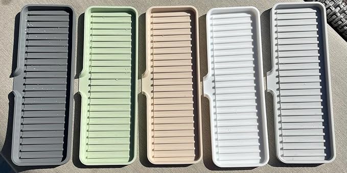 Happitasa Silicone Soap Dish Tray and Sponge Holder with Drain Chute | Bathroom and Kitchen Sink Organizer Caddy (Grey, 12"x4", 7.4 Ounces)