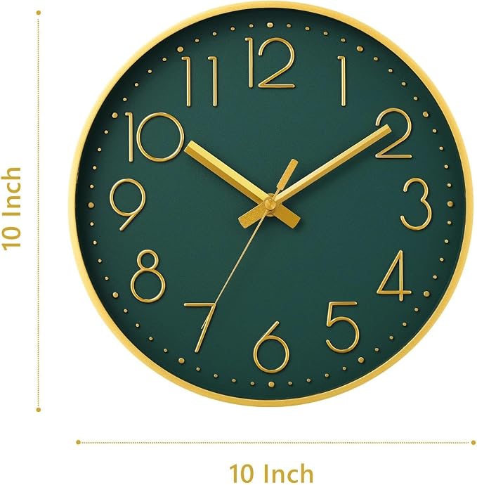 DAXSMY Wall Clock - 10 Inch Silent Non-Ticking Modern 3D Wall Clocks Battery Operated - Decorative Clock for Kitchen, Home Office, Bathroom, Bedroom(Dark Green)