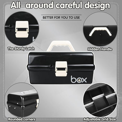 TERGOO 12in Three-Layer Multipurpose Storage Box Organizer Folding Tool Box/Art & Crafts Case/Sewing Supplies Organizer/Medicine Box/Family First Aid Box with 2 Trays (Black)…