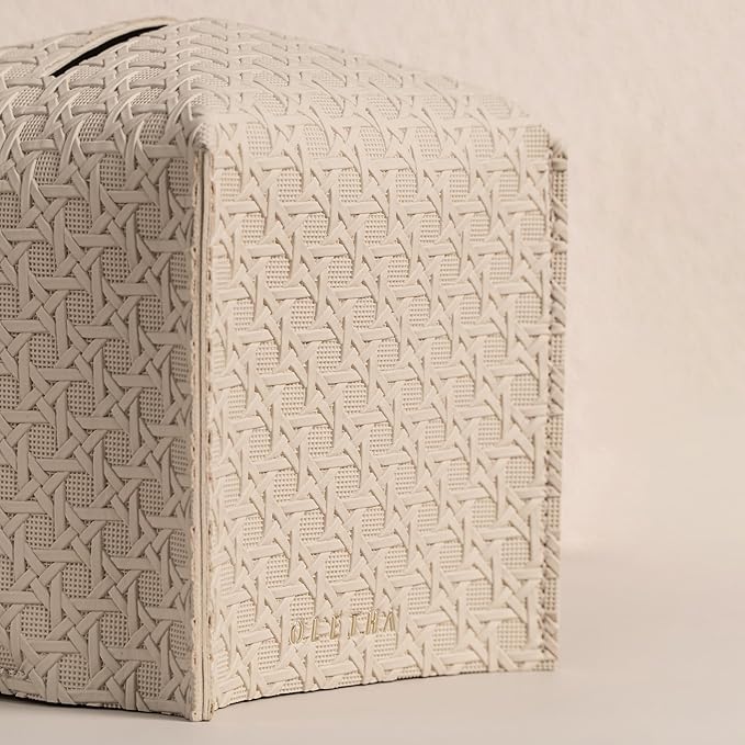 OLETHA Square Tissue Box Cover - Aesthetic Desk Decor for Room, Home & Office - Tissues Cube Boxes Holder - Lattice Patterns, Light Taupe
