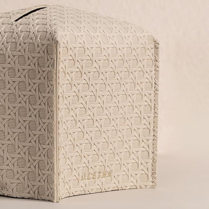 OLETHA Square Tissue Box Cover - Aesthetic Desk Decor for Room, Home & Office - Tissues Cube Boxes Holder - Lattice Patterns, Light Taupe