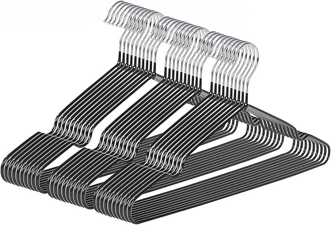 Ultra-Thin Metal Hangers, 30 Pack Non-Slip PVC Coated Space Saving Clothes Hangers for Closet, 16 inch Wide for Suits, Dresses, Jackets（Black）