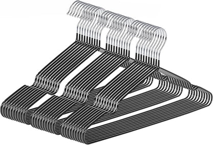 Ultra-Thin Metal Hangers, 30 Pack Non-Slip PVC Coated Space Saving Clothes Hangers for Closet, 16 inch Wide for Suits, Dresses, Jackets（Black）