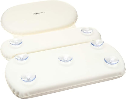 Amazon Basics Bath Tub Neck and Back Support Pillow with Non-Slip Suction Cups, Waterproof, Thick Padded 3-Panel, Easy to Clean, Off-white