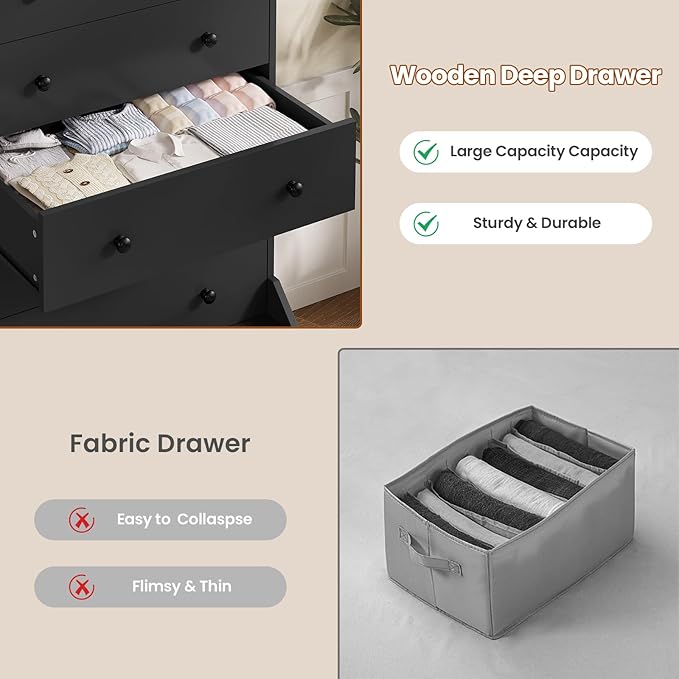 ADORNEVE 6 Drawer Dresser for Bedroom,55.1" Tall Black Chest of Drawers,Large Modern Vertical Dresser for Living Room,Hallway, Closet