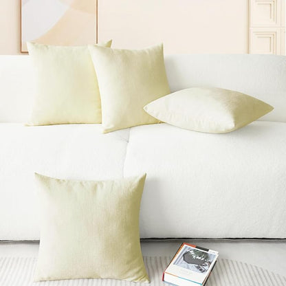 CaliTime Throw Pillow Covers Decorative 18 X 18 Inches Pack of 4 Cozy Chenille Cushion Cases for Couch Sofa Bed Living Room Home Beige