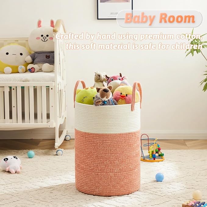Laundry Basket,Woven Cotton Rope Laundry Hamper,40L for Decor Storage of Dirty Clothes,Toys and Blankets in Bathroom,Baby Room and Living Room