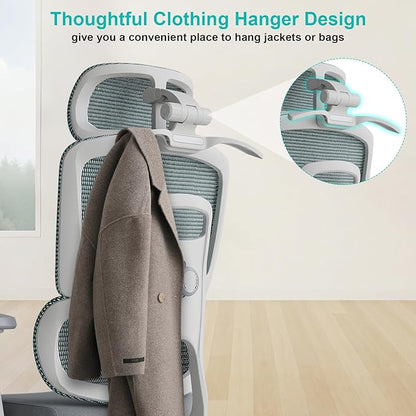 Ergonomic Office Chair with Lumbar Support,Headrest, and6D Armrests - Mesh Computer Chair with Coat Hook-500 lbsWeight Capacity - Extra-Wide Seat- High-Back Office Chair, Blue