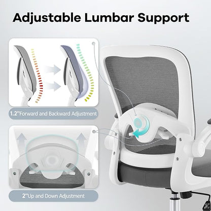 Office Chair,Ergonomic Mesh Desk Chair with Adjustable Lumbar Support,Computer Chair with Flip-up Armrests, Rolling Executive Chairs, Home Office Chair(Grey)