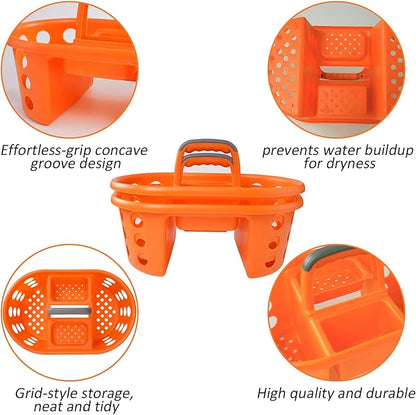Large Shower Caddy Portable 2PC - Made in USA Plastic Jumbo Size Dorm Storage Candy Tote with Handle Shower Organizer for Bathroom, Pantry, Kitchen, College Dorm, Orange