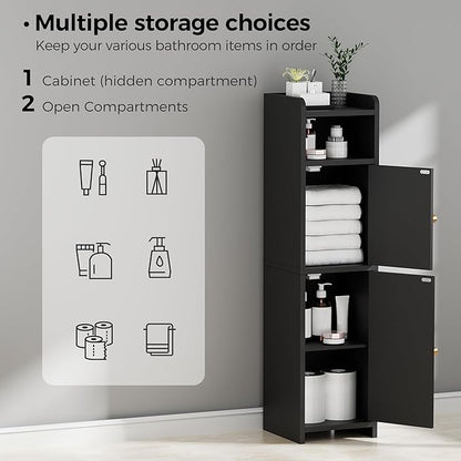 BEWISHOME Small Bathroom Cabinet, Bathroom Storage Cabinet with Adjustable Shelves & 2 Doors, Narrow Toilet Paper Cabinets, 7.9" D x 7.9" W x 31.5" H, for Small Spaces, Black YYG03B