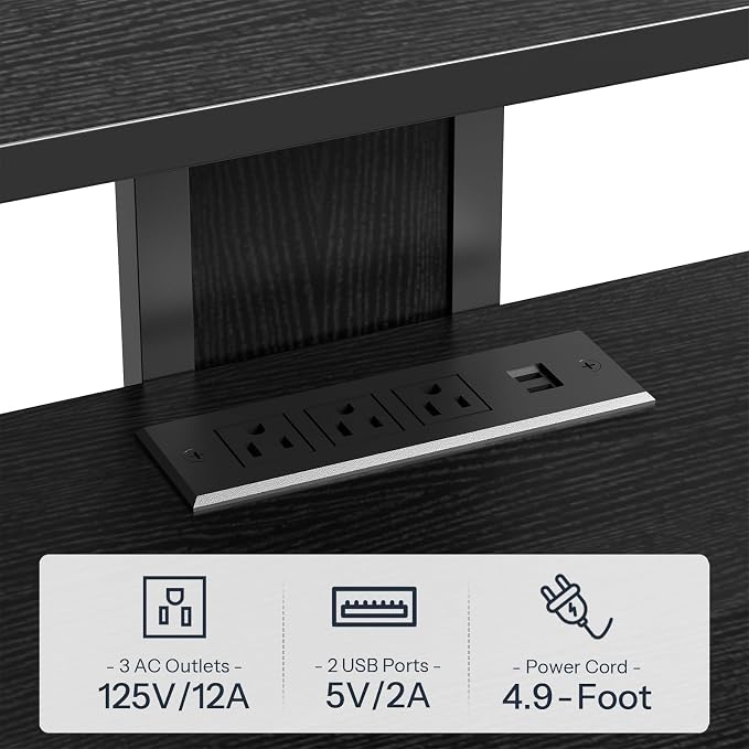 HOOBRO 4-Tier AV Media Stand, Media Console with Charging Station and LED Light, Wooden Stereo Cabinet, Corner TV Stand, Record Player, Entertainment Device Stand, Black BB42UDCJ01