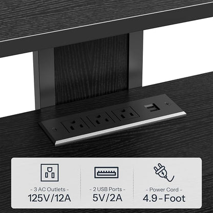 HOOBRO 4-Tier AV Media Stand, Media Console with Charging Station and LED Light, Wooden Stereo Cabinet, Corner TV Stand, Record Player, Entertainment Device Stand, Black BB42UDCJ01