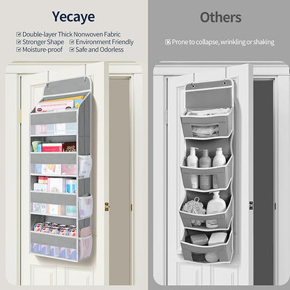 Yecaye Over The Door Organizer, Heavy Duty Hanging Organizers and Storage with 4 Large Capacity Pockets, Swing-Proof Behind The Door Storage for Bathroom Nursery Bedroom Dorm Closet, Grey,1Pc