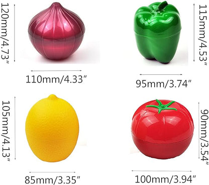 MIAO JIN 4 PCS Fruit and Vegetable Shaped Food Saver Storage Containers Holder Refrigerator Vegetable Crisper(Onion, tomato, lemon, green pepper)