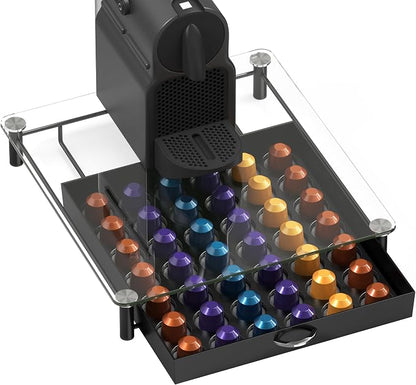 DecoBrothers Tempered Glass Coffee Pod Drawer Compatible with Nespresso Original Line, 42 Capsules