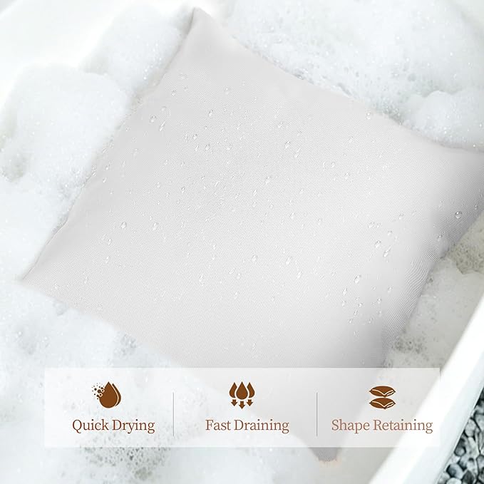 Luxury Bathtub Pillow,Head,Neck & Back Support,Quick-Drying 5D Mesh Core,Gift for Bath Lovers,Adjustable Thickness Fits Any Bathtubs,Easy to Maintain,Light Grey