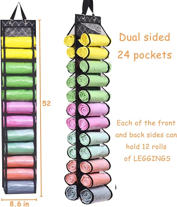 Legging Storage Bag Storage Hanger Can Holds 24 Leggings or Shirts Jeans Compartment Storage Hanger, Foldable Leggings Organizer Clothes Portable Closets Roll Holder (Color-LX)