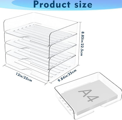 Paper Organizer Letter Tray, 4 Pack Acrylic Stackable Desk File Organizer,Versatile Clear Office Organizer for File Paper, Ipad, Letter, A4 Office File, Books, Notes, Etc