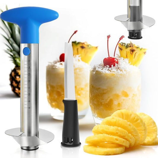YYP Pineapple Corer and Slicer with Measurement Marks – Stainless Steel Pineapple Cutter for Perfect Pineapple Rings & Effortless Cutting (Blue)