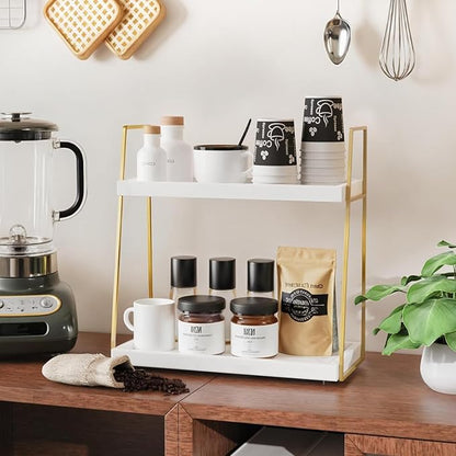 Coffee Bar Organizer for Countertop, Multifunctional Coffee Station Organizer for Accessories Storage, 2 Tier Wooden Shelf for Coffeebar, Countertop, Corner