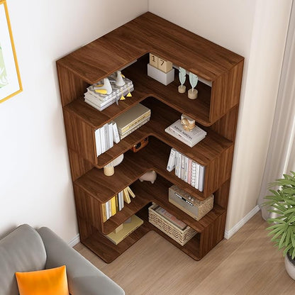 IOTXY 6-Tier L-Shaped Corner Bookshelf - 66" Tall Wooden Freestanding Bookcase with Open Shelf Units, Oak